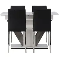 Ebuy24 Disa ensemble pour salle à manger table à manger avec rallonge blanc 4 chaises cuirPolyuréthanesynthétique noir.