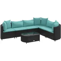 vidaXL Ensemble de salon de jardin 7 pièces avec coussins noir poly rotin