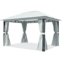 TOOLPORT Pavillon de jardin 3x4 m, poteaux alu, toile de toit 220 g/m² gris - avec parois latérales et moustiquaires