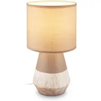 Briloner Lampe de chevet pied en céramique Ø18x34 cm douille E14 max. 25W interrupteur filaire beige aspect bois - Lampe de table salon chambre couloir