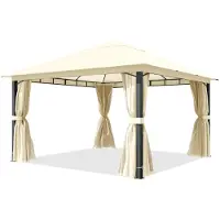 TOOLPORT Pavillon de jardin 4x4 m poteaux alu, toile de toit 220g/m² beige - avec parois latérales et moustiquaires