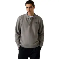 GUESS pour homme. M6BQ23K6163 Sweat-shirt style polo à manches longues, gris (S), Casuel, Polyester, Manche longue