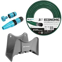 Cellfast Tuyau d'arrosage économique, 1/2", 20 mètres, de couleur grise, avec support de tuyau , et un kit comprenant un arroseur Basic à jet droit, 1/2"