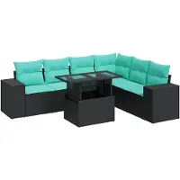vidaXL Ensemble de salon de jardin 7 pièces avec coussins noir poly rotin