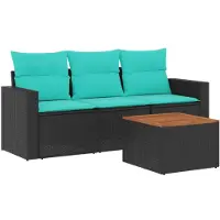 vidaXL Salon de jardin 4 pcs avec coussins noir résine tressée