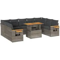 vidaXL Ensemble de salon de jardin 10 pièces avec coussins Gris Poly rotin Acacia