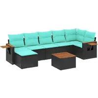 vidaXL Ensemble de jardin canapé 8 pièces avec coussins noir poly rotin