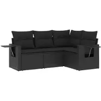 vidaXL Ensemble de salon de jardin 4 pièces avec coussins noir poly rotin