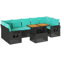 vidaXL Ensemble de jardin canapé 8 pièces avec coussins noir poly rotin