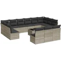vidaXL Ensemble de salon de jardin 14 pièces avec coussins gris clair Poly rotin