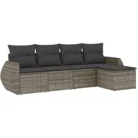 vidaXL Ensemble de salon de jardin 5 pièces avec coussins Gris Poly rotin