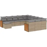 vidaXL Ensemble de 12 canapés de jardin avec coussins Beige Poly Rattan