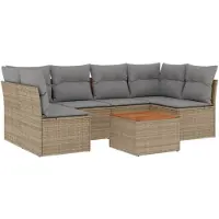 vidaXL Ensemble de salon de jardin 7 pièces avec coussins Beige Poly Rattan