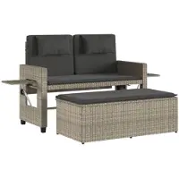 vidaXL Banc de jardin réglable avec coussins gris foncé Poly rotin
