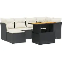 vidaXL Ensemble de salon de jardin 7 pièces avec coussins noir poly rotin
