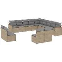 vidaXL Ensemble de 13 canapés de jardin avec coussins Beige Poly Rattan