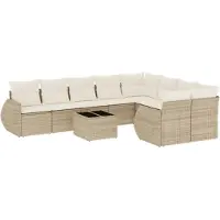 vidaXL Ensemble de salon de jardin 10 pièces avec coussins Beige Poly Rattan
