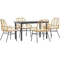 vidaXL Ensemble de jardin 5 pièces avec coussins Marron Poly rotin Verre