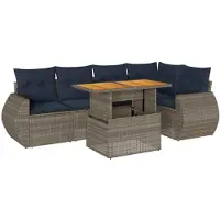 vidaXL Ensemble de salon de jardin 6 pièces avec coussins Gris Poly rotin