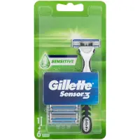 Gillette Lames de rasoir Sensor 3 Sensitive, paquet de 6 avec manche