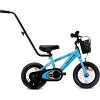 Sun baby Draisienne enfant Verdant Rowan 12 pouces avec pousseur et roues stabilisatrices, freins V-brake et pédalier, bleu