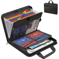 OEM VHV - Classeur de documents format A4 - 13 compartiments - Pochette de documents pliable avec fermeture éclair et poignée - Noir
