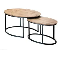 CALICOSY - Lot de 2 tables basses gigognes ovales effet chêne L90 cm - LENNY