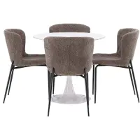 Ebuy24 Hamden ensemble pour salle à manger table à manger blanc 4 chaises bouclé brun.