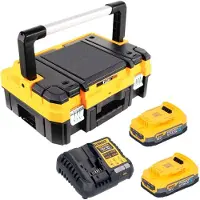 DeWalt Kit de démarrage sans fil DCB 1104 E2T 18 V avec 2 batteries Powerstack 1,7 Ah + chargeur DCB 1104 + TSTAK