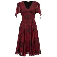 Hell Bunny Robe mi-longue Rockabilly de - VENOM DRESS - NEW COLOUR - XS - 3XL - pour Femme - rouge foncé - Taille L