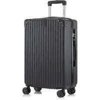 YONSLY Valise à roulettes Valise de voyage Valise, valise à roulettes Bagage à main, avec 4 roulettes 360°, valise rigide, serrure à combinaison, poignée souple en caoutchouc (L, noir)
