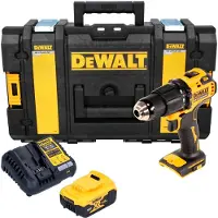 DeWalt Perceuse-visseuse à percussion sans fil DCD 709 P1, 18 V, 65 Nm + 1 batterie 5,0 Ah + chargeur + coffret de transport robuste