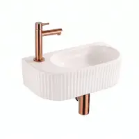 Qeramiq Fuente pack lave-mains – demi-rond – 40 x 22 x 12 cm – céramique lin – perçage à gauche – cannelé SW1449880/SW799406/SW799404/SW970033