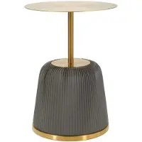 Mauro Ferretti Table Basse Egle Grigio - Table Basse Ronde En Métal Et Polyuréthane, Ø 40 X 55 Cm, Finition Grise Et Dorée - Collection Glam Line