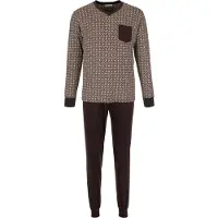 Pastunette Pyjama long 'Urban Essence' crème / brun foncé
