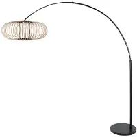 Steinhauer Lampe à arc noir Sparkled Light avec une teinte en bambou Ø60 cm
