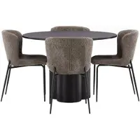 Ebuy24 Olivia ensemble pour salle à manger table à manger noir 4 chaises bouclé brun.