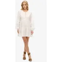 Superdry Femme Robe Courte étincelante à Manches Longues et Volants Ibiza Blanc Taille: 44