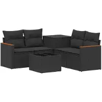 vidaXL Ensemble de salon de jardin 6 pièces, noir, en résine tressée et en acier