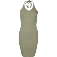 Urban Classics Robe mi-longue de - Robe Dos-Nu En Jersey Côtelé - XS - XL - pour Femme - olive - Taille S