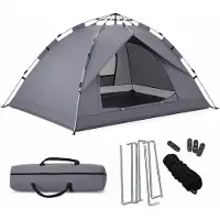 Relaxdays Tente de camping , pour 3 à 4 personnes, montage rapide, protection UV, moustiquaire, dimensions : 135x200x200 cm, tente automatique, couleur : gris