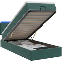 vidaXL Coffre de lit avec matelas et éclairage LED, vert foncé, 90 x 200 cm, revêtement en velours