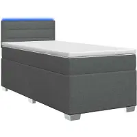 vidaXL Lit à lattes avec matelas et éclairage LED, gris foncé, 90 x 190 cm, revêtement en tissu