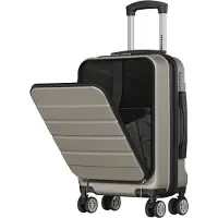 TRVLMORE Valise - 54 x 37 x 23 cm - Avec poche avant - 44 L - Cadenas TSA - 4 roulettes - Couleur champagne