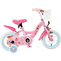 Volare Vélo pour enfant Magic Royals, modèle pour filles, 12 pouces, couleur rose, avec panier, stabilisateurs et freins de sécurité