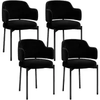 Puluomis Ensemble de 4 chaises de salle à manger , chaises de cuisine, fauteuils rembourrés avec dossier et accoudoirs incurvés, tissu boucle noir