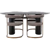 Ebuy24 Isolde ensemble pour salle à manger table à manger noir 4 chaises bouclé brun.