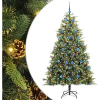 vidaXL Sapin de Noël artificiel avec branches pliables et cônes 210 cm