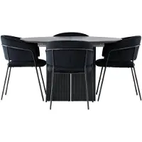 Ebuy24 Matilda ensemble pour salle à manger table à manger avec rallonge noir 4 chaises velours noir.