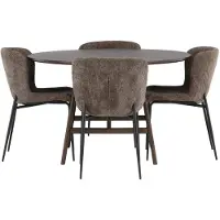 Ebuy24 Kaseidon ensemble pour salle à manger table à manger brun foncé 4 chaises bouclé brun.